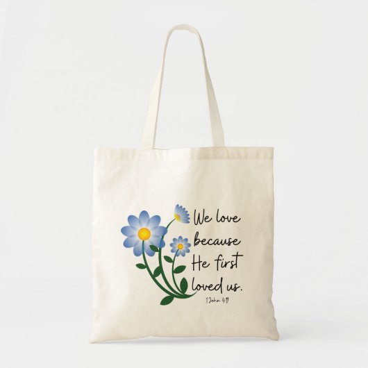Tote Bag Fleurs bleues simples ". . . Il Nous A D'Abord Aim (Devant)