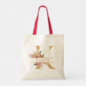 Tote Bag Fleurs Boho Herbe de Pampas Monogramme Doré Lettre (Dos)