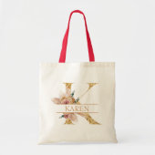 Tote Bag Fleurs Boho Herbe de Pampas Monogramme Doré Lettre (Devant)