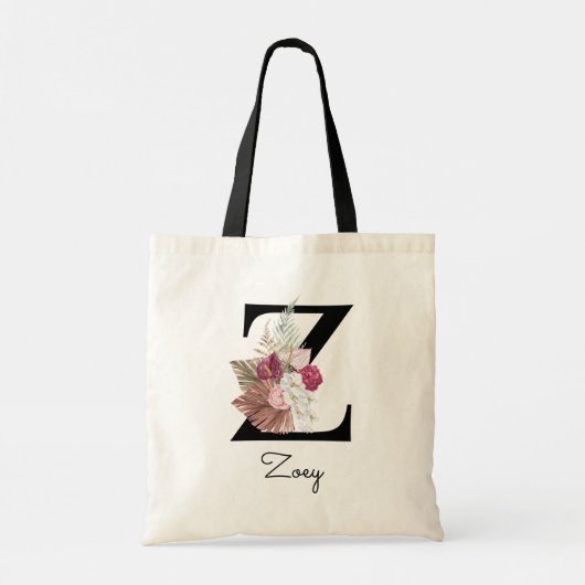 Tote Bag Fleurs Boho Monogram Initiale Z (Dos)
