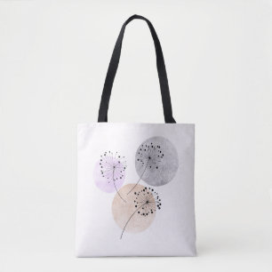 Tote Bag Fleurs Boho Zen Dandelion Sur Cercles Bleus Rose