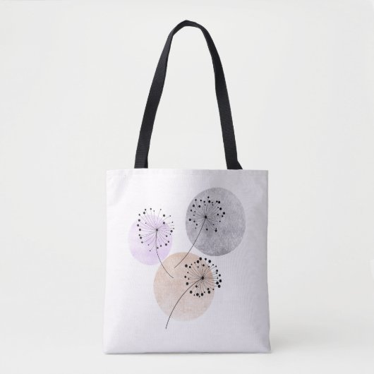 Tote Bag Fleurs Boho Zen Dandelion Sur Cercles Bleus Rose (Devant)