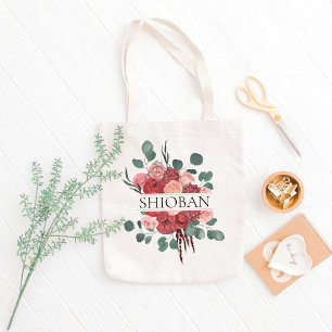 Tote Bag Fleurs Bourgogne Demoiselle d'Honneur Nom Personna