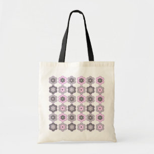Tote Bag Fleurs Bulles Rétro (Rose et Gris) Motif