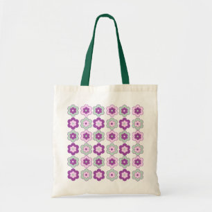 Tote Bag Fleurs Bulles Rétro (Violet et Vert) Motif