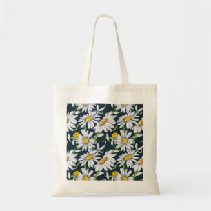 Tote Bag Fleurs chamomiles : Aquarelle bleu foncé.