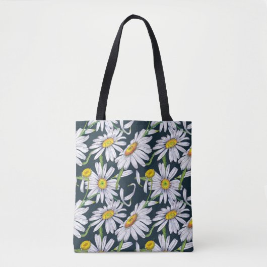 Tote Bag Fleurs chamomiles : Aquarelle bleu foncé. (Devant)