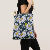 Tote Bag Fleurs chamomiles : Aquarelle bleu foncé. (De près)