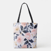 Tote Bag Fleurs Chic Bleu Rose (Dos)