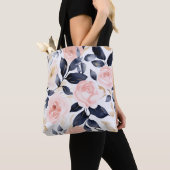 Tote Bag Fleurs Chic Bleu Rose (De près)