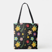 Tote Bag Fleurs colorées Aquarelle mignonne (Dos)