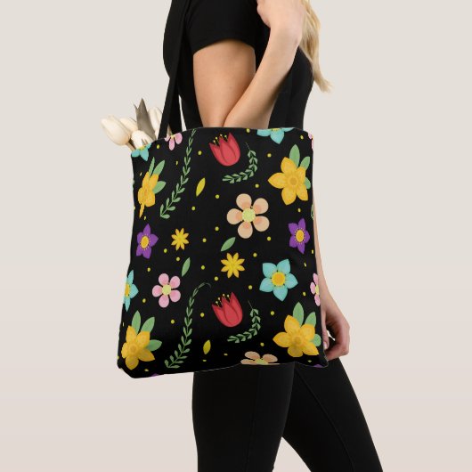 Tote Bag Fleurs colorées Aquarelle mignonne (De près)