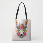 Tote Bag Fleurs colorées Boho Deer (Devant)