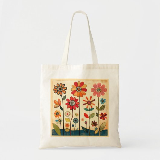 Tote Bag Fleurs colorées d'art populaire (Devant)