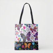 Tote Bag Fleurs colorées et papillons motif (Devant)