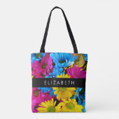 Tote Bag Fleurs colorées, Faisées, Boho, Votre Nom (Dos)