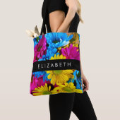 Tote Bag Fleurs colorées, Faisées, Boho, Votre Nom (De près)