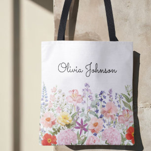 Tote Bag Fleurs Colorées Florales Personnalisées Aquarelle