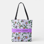 Tote Bag Fleurs Colorées, Fond Bleu, Violet (Dos)
