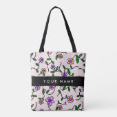 Tote Bag Fleurs Colorées, Fond Rose, Noir (Dos)