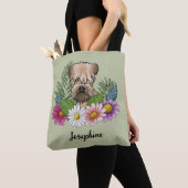 Tote Bag Fleurs colorées Vertes Roue Roue Roue Verte (De près)