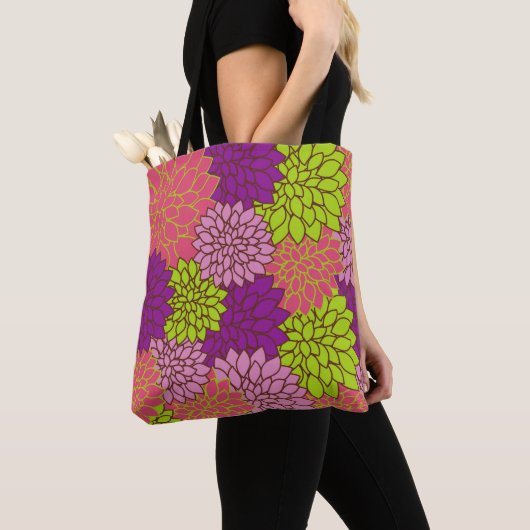 Tote Bag Fleurs Dahlia, Fleurs Colorées, Motif Floral (De près)