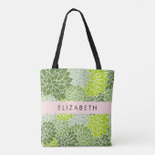 Tote Bag Fleurs Dahlia Vertes, Motif Floral, Votre Nom (Dos)