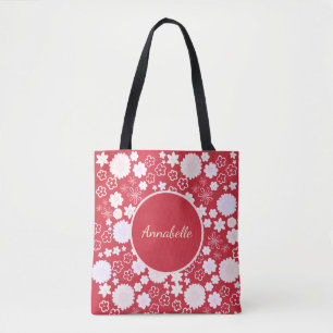 Tote Bag Fleurs dans le motif Floral rouge personnalisé nom
