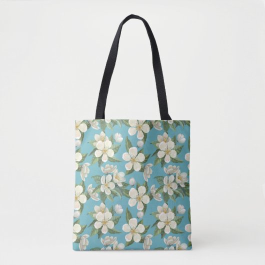 Tote Bag Fleurs d'aquarelle blanche Feuilles verts (Devant)