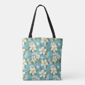 Tote Bag Fleurs d'aquarelle blanche Feuilles verts (Dos)