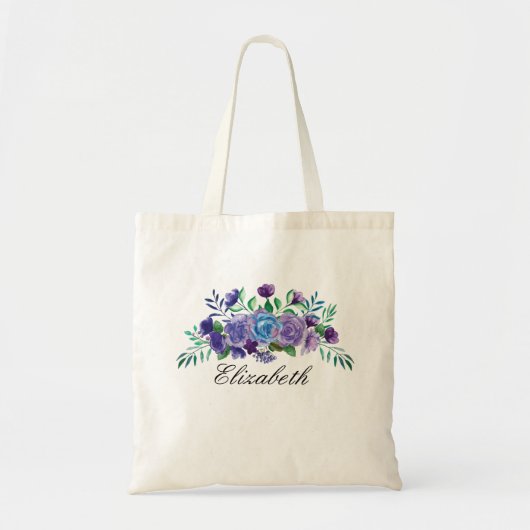 Tote Bag Fleurs d'aquarelle bleu pourpre Bridesmaid Cadeau (Devant)