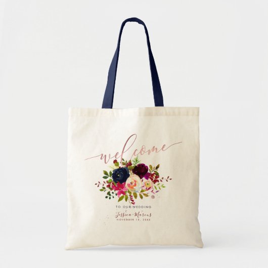 Tote Bag Fleurs d'aquarelle Boho Burgundy Cadeaux de bienve (Devant)