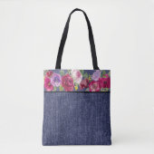 Tote Bag Fleurs d'aquarelle bourguignonne et denim (Devant)