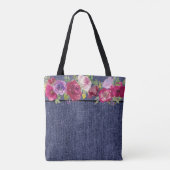 Tote Bag Fleurs d'aquarelle bourguignonne et denim (Dos)