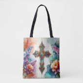 Tote Bag Fleurs D'Aquarelle Colorées Et Croisés (Devant)