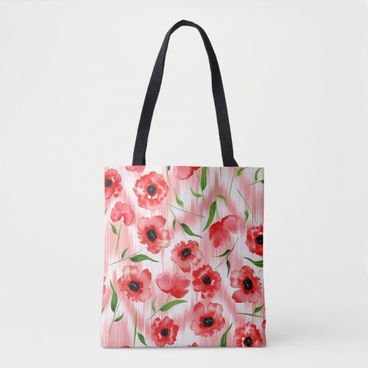 Tote Bag Fleurs d'aquarelle : ikat de pavot. (Devant)