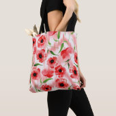 Tote Bag Fleurs d'aquarelle : ikat de pavot. (De près)