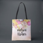 Tote Bag Fleurs d'aquarelle modernes Mariage Matron d'honne<br><div class="desc">Matron d'honneur Mariage Modèles de Sac fourre-tout - Elégant Joli Fleurs d'Aquarelle colorée et Script manuscrit sur Aquarelle Arrière - plan de Plâtre. Un design parfait pour votre grand jour. Tous les styles de texte,  couleurs,  tailles peuvent être modifiés selon vos besoins !</div>
