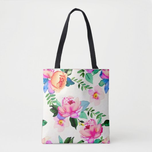 Tote Bag fleurs d'aquarelle rose (Devant)
