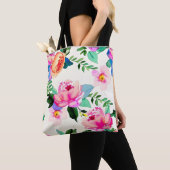 Tote Bag fleurs d'aquarelle rose (De près)