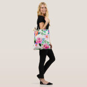 Tote Bag fleurs d'aquarelle rose (Sur le modèle)