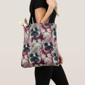 Tote Bag Fleurs d'aquarelle rose, bordeaux (De près)