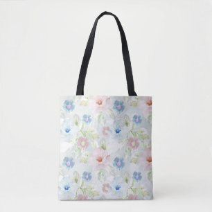Tote Bag Fleurs d'aquarelle rose et bleu.