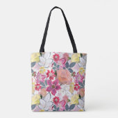 Tote Bag Fleurs d'aquarelle rose et rouge. (Dos)