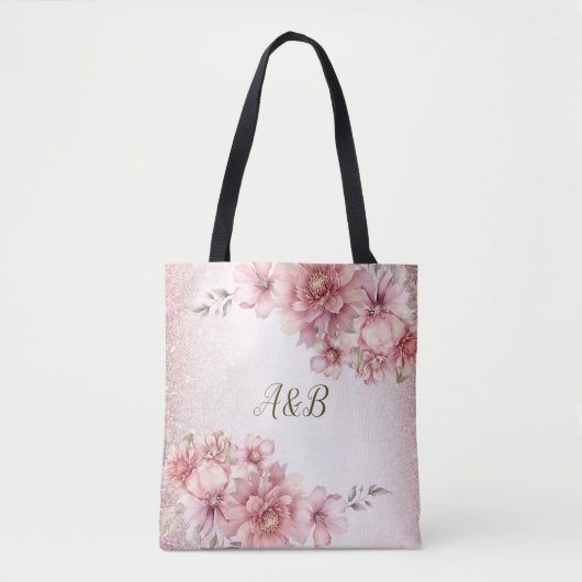Tote Bag Fleurs d'aquarelle rose fêtards Parties scintillan (Devant)