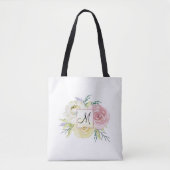 Tote Bag Fleurs d'aquarelle rose monogramme (Devant)