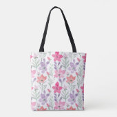 Tote Bag Fleurs d'aquarelle rose violet Floral Personnalisé (Dos)