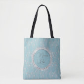 Tote Bag Fleurs d'argent élégantes personnalisées sur bleu (Devant)