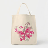 Tote Bag Fleurs d'argent mignonnes Papillon rose (Devant)