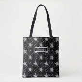 Tote Bag Fleurs d'art Abstraites en ligne blanche sur noir (Devant)